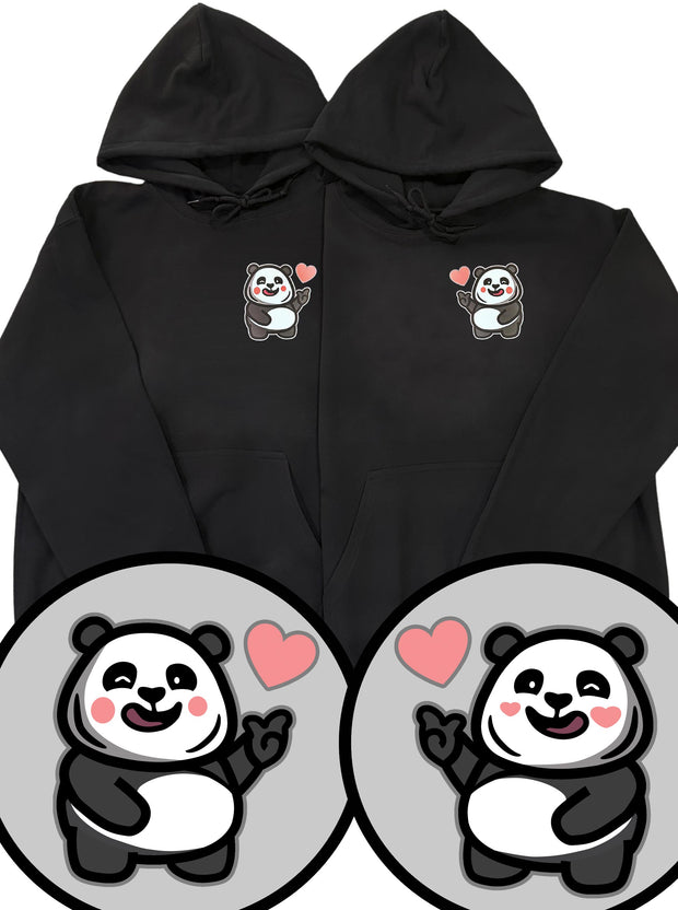 COMBO SET - Love Sign Panda 1 & 2 -  2X Unisex Adult Pullover Hoodies - Black