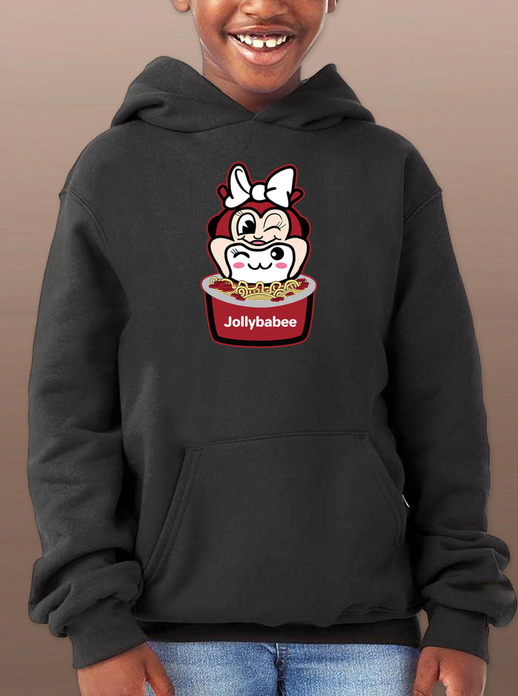 JollyBabee no.2 - Spaghetti - YOUTH/KIDS Pullover Hoodie - Black