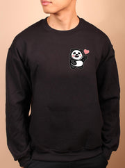 Love Sign Panda 1 (Left) - Unisex Adult Crewneck Sweatshirt - Black