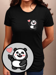Love Sign Panda 2 (Right) -  Adult Women's T-shirt - Black