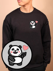 Love Sign Panda 1 (Left) - Unisex Adult Crewneck Sweatshirt - Black