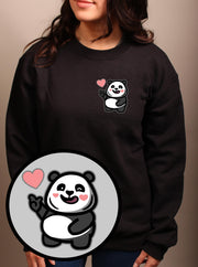 Love Sign Panda 2 (Right) - Unisex Adult Crewneck Sweatshirt - Black