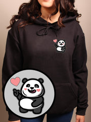 Love Sign Panda 2 (Right) - Unisex Adult Pullover Hoodie - Black