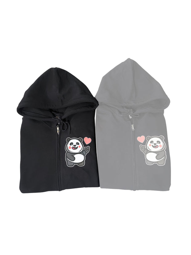 Love Sign Panda 1 (Left) -  Unisex Adult Zipper Hoodie - Black