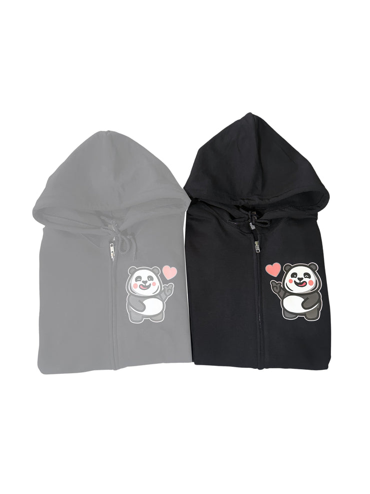 Love Sign Panda 2 (Right) -  Unisex Adult Zipper Hoodie - Black