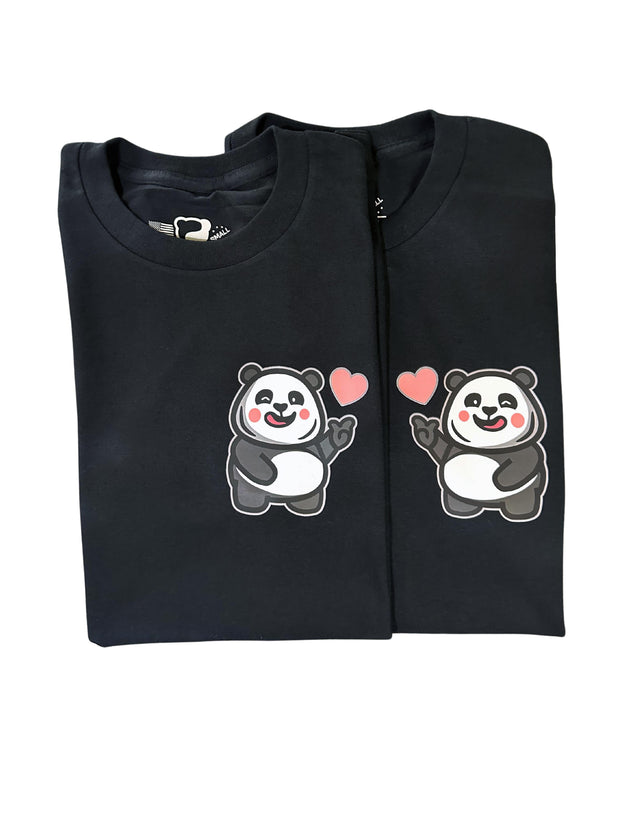 COMBO SET - Love Sign Panda 1 & 2 - 2X Unisex Adult T-shirts - Black