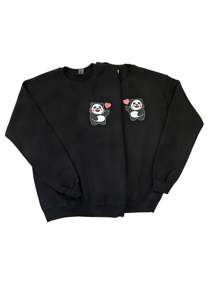 COMBO SET - Love Sign Panda 1 & 2 -  2X Unisex Adult Crewneck Sweatshirts - Black