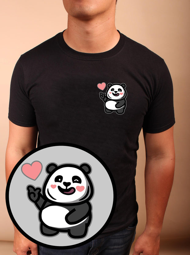 Love Sign Panda 2 (Right) - Unisex Adult T-shirt - Black