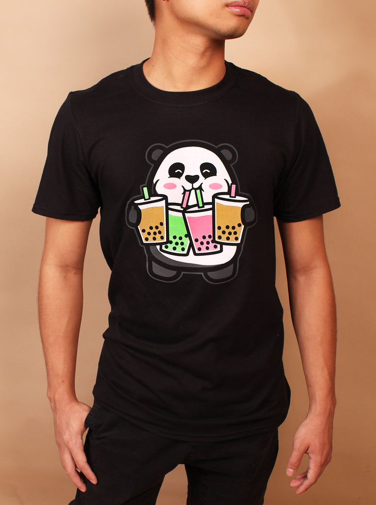 Chubby Tubby Boba Hoarding Panda - Unisex T-Shirt - Black