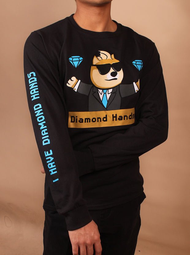 Crypto Wallstreet Doge has Diamond Hands  - Unisex Long Sleeve T-shirt- Black