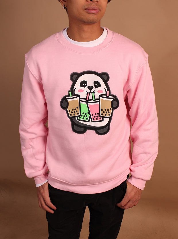 Chubby Tubby Boba Hoarding Panda - Unisex Crewneck Sweatshirt - Pink