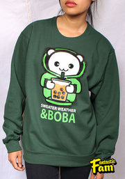 Sweater Weather and Boba Unisex Crewneck Sweater - Green